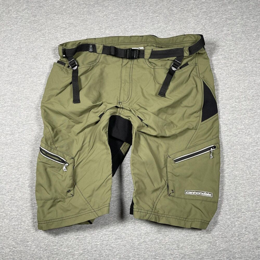 Cannondale Shorts Mens XL Green Biker Belted Pockets Quick Dry Breathable